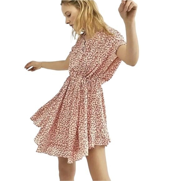 Free People One Fine Day Red Floral Print Flowy Oversized Mini Dress Size Small - Picture 8 of 15